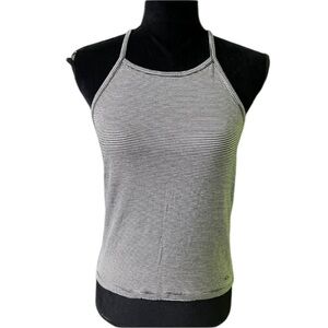 American Eagle Womens Black White Striped High Neck Tank Top Large